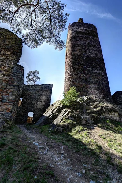 Cour du château de Gutstejn avec tour et palais — Photo