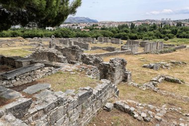 Arkeolojik yer Selanik antik evlerin kalıntıları ile