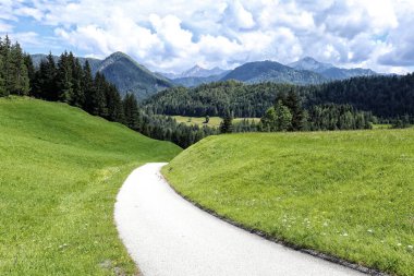 Ape manzaranın önündeki vadiye giden dar kavisli asfalt yol.