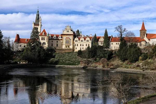 Burggelände Pruhonice Oberhalb Des Großen Teichs Winter — Stockfoto