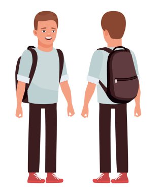Öğrenci, üniversite öğrencisi, genç. Vektör karikatür tasarım illüstrasyon izole beyaz arka plan üzerinde.
