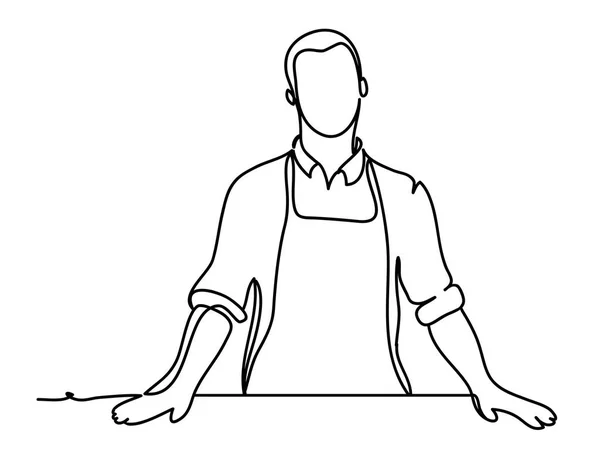 ハンサムな男の料理 連続線の描画 白い背景上に分離 ベクトル イラスト白黒 — ストックベクタ