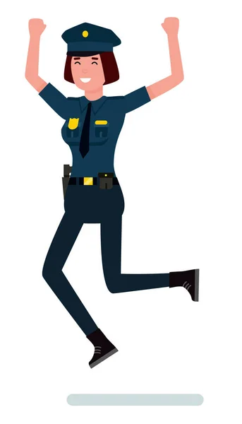 Vector Tecken Lycklig Kvinna Polis Tecknade Vektor Karaktär Illustration — Stock vektor