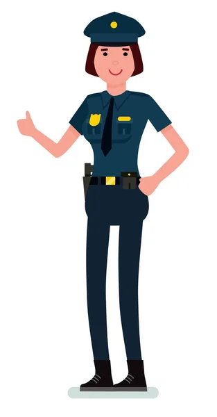 Eine Lächelnde Junge Polizistin Uniform Zeigt Den Daumen Nach Oben — Stockvektor