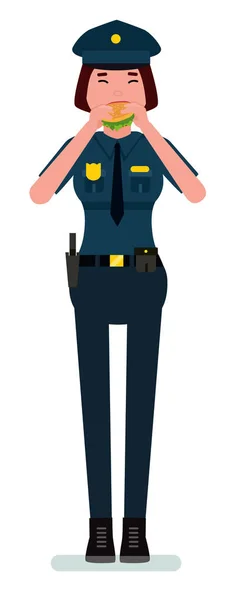 Polizistin Isst Einen Burger Vektor Cartoon Design Illustration Isoliert Auf — Stockvektor