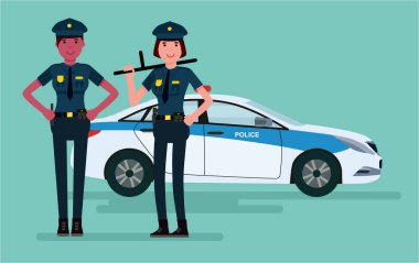 Kadın polis memuru. Sipariş Guardians. Vektör düz tasarım illüstrasyon izole beyaz arka plan üzerinde.