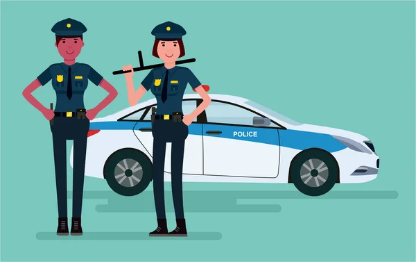 Agenti Polizia Donne Guardiani Dell Ordine Illustrazione Disegno Piatto Vettoriale — Vettoriale Stock