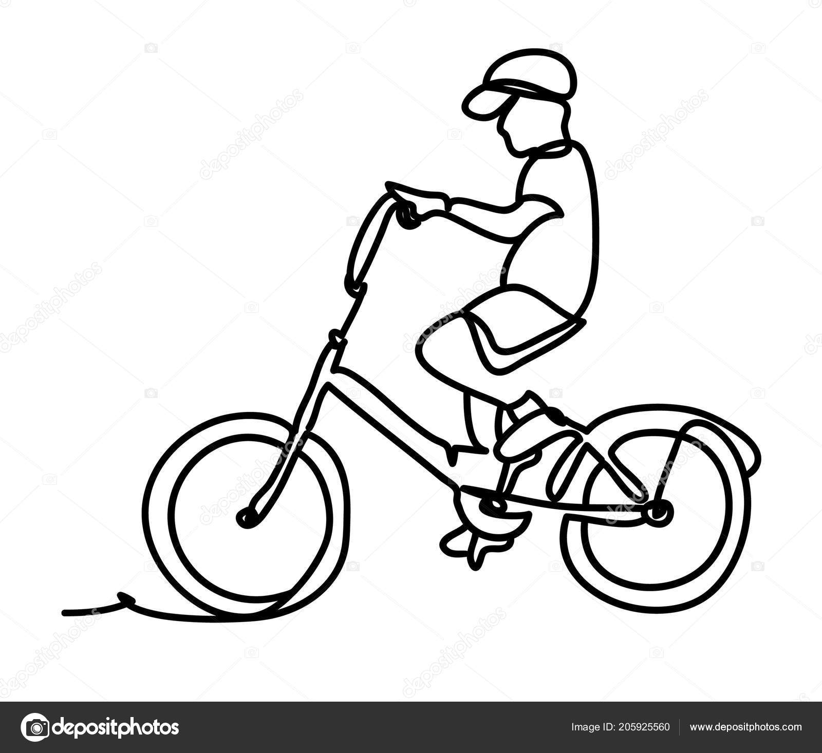 Boy Riding Bike Drawing Cute Boy Riding Bicycle White Background Continuous Line Drawing Isolated Stock Vector C Aleancher 205925560