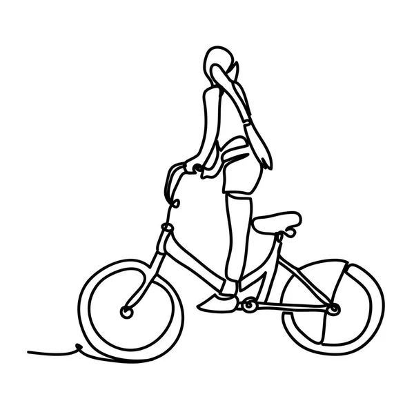 Cool Векторный Дизайн Персонажа Взрослых Молодых Женщин Велосипедах Непрерывный Рисунок — стоковый вектор