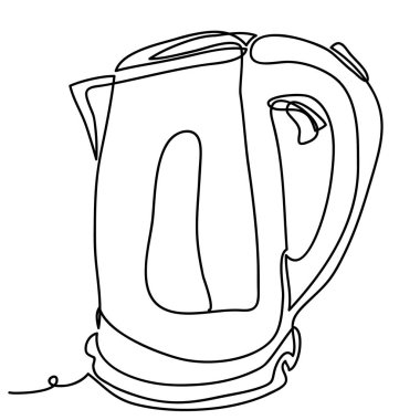 Elektrik paslanmaz çelik tencere vektör illüstrasyon izole beyaz arka plan üzerinde. Sürekli çizgi çizme. Siyah-beyaz çizgilerle çizim