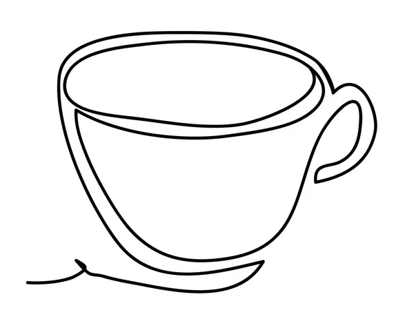 熱いお茶でホワイト カップ ベクター グラフィックは 白い背景で隔離 連続線の描画 白黒の線で描画 — ストックベクタ