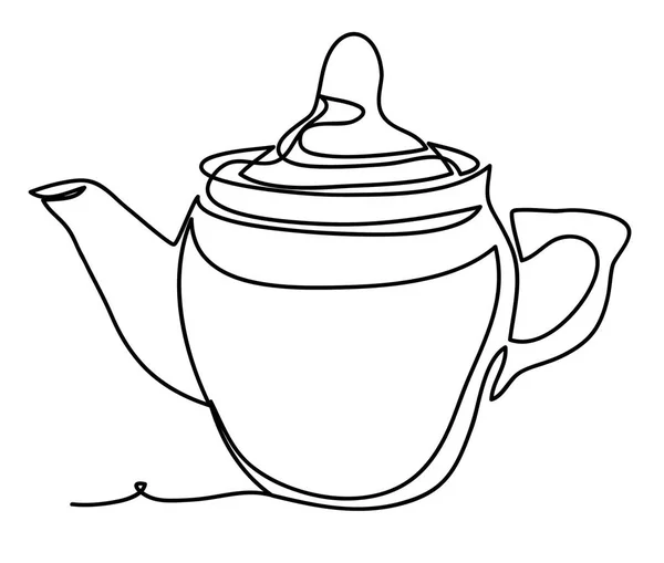Векторная Иллюстрация Чайник Изолированы Белом Фоне Непрерывный Рисунок Линии Монохромный — стоковый вектор