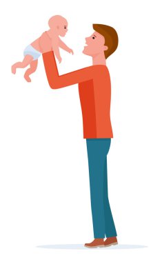 Baba oğlu, atar ve yakalar yakalar. Çizgi film vektör düz çizim.