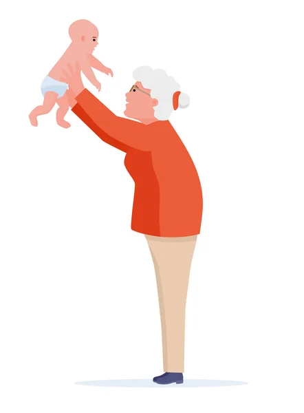 Красивая Бабушка Новорожденным Внуком Мультипликационная Векторная Плоская Иллюстрация — стоковый вектор