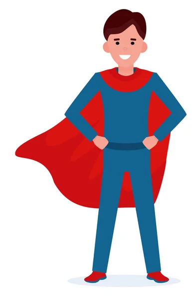 Mladí Muži Superman Představují Nosí Červený Plášť Usměvavý Chlapec Osobnosti — Stockový vektor