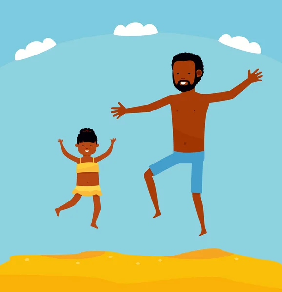 Счастливый Отец Милая Маленькая Дочь Пляже Концепция Активного Путешествия Иллюстрация — стоковое фото