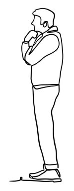 Düşünen adam izole. illüstrasyon izole beyaz arka plan üzerinde. Sürekli çizgi çizme. Vektör tek renkli çizgilerle çizim,