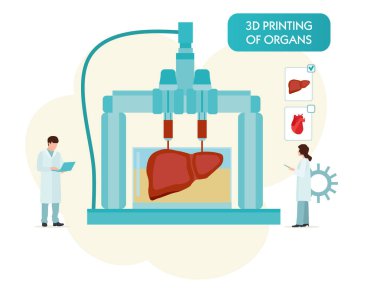 3D Bioprinter. İnsan organlarını kavramı çoğaltıldı. Vektör düz çizim