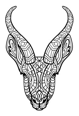 Zentangle stilize siyah antilop. Elle çizilmiş vektör çizim. Kitap veya beyaz arka plan üzerinde izole yüksek ayrıntılarla dövmeler.