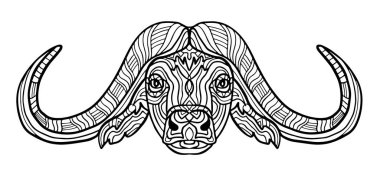 Yetişkin raster illüstrasyon Buffalo hayvan boyama kitabı. Anti-stres için yetişkin renklendirme. Zentangle tarzı. Siyah ve beyaz çizgiler. Dantel modeli