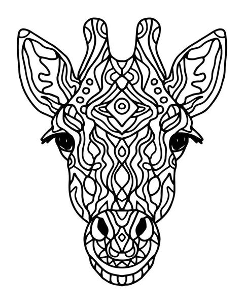 Zentangle 风格的涂鸦向量长颈鹿头 禅宗艺术风格 动物园动物民族部落非洲印花西装纹身 标志模板 着色书素描 成人抗压着色页 — 图库矢量图片