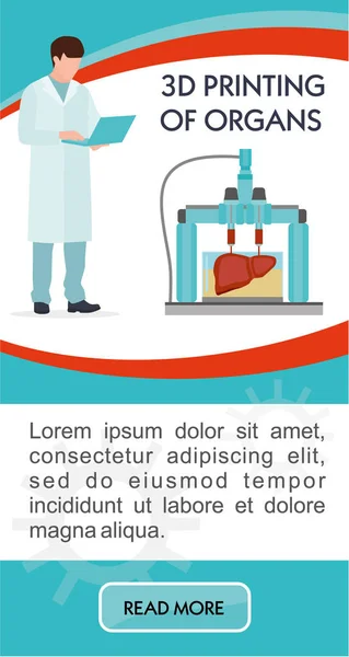 Banner Impressão Ilustração Vetorial Processo Impressão Conceito Bioimpressão Tecidos Órgãos —  Vetores de Stock