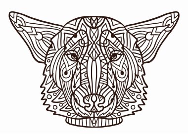 Köpek etnik çiçek doodle deseni ile çizilmiş. Boyama sayfası - zendala, dinlenmek için tasarım ve beyaz bir arka plan üzerinde izole meditasyon vektör çizim, yetişkinler için. Zen karalamalar.
