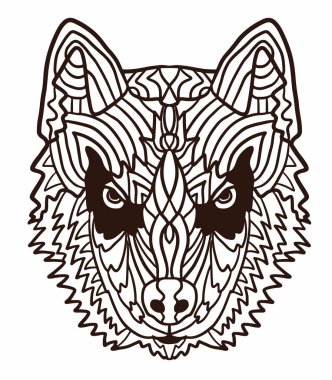 Köpek etnik çiçek doodle desenle husky çizilmiş. Boyama sayfası - zendala, dinlenmek için tasarım ve beyaz bir arka plan üzerinde izole meditasyon vektör çizim, yetişkinler için. Zen karalamalar.