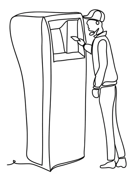 Красавчик снимает деньги в банкомате. Профессиональные иллюстрации — стоковый вектор