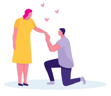 Erkek kadın bir düğün için sormak ve elini bir halka giymek. Kavramı