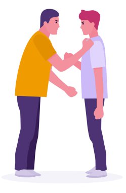 korkmuş akıllı çocuk haydutlar tarafından saldırıya uğradı. sokak çetesi tarafından dövülecek bir tehdit. Genç şiddet kavramı. Beyaz arka plan. Düz karikatür tarzında vektör Illustration