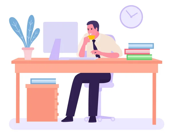 Büroangestellte beim Kaffeetrinken. weißer Hintergrund. Vektorillustration im flachen Cartoon-Stil — Stockvektor