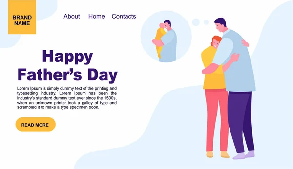 Young woman hugging her father outside. father's day. Landing page template of family. web page design for website and mobile website. Vector illustration flat cartoon style — 스톡 벡터
