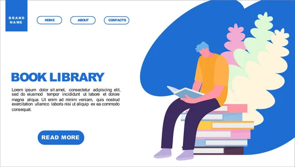 Boek van studenten lezen in de bibliotheek. Ontwerpsjablonen voor webpagina's. Moderne vector illustratie concepten voor website en mobiele website ontwikkeling. Vector illustratie in een cartoon platte stijl — Stockvector