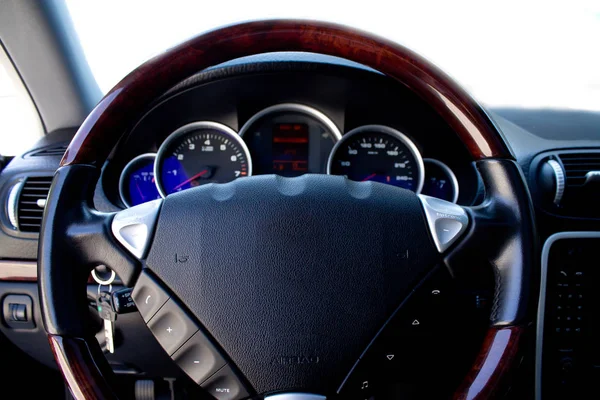 Car Steering Wheel Closeup Stock Photo