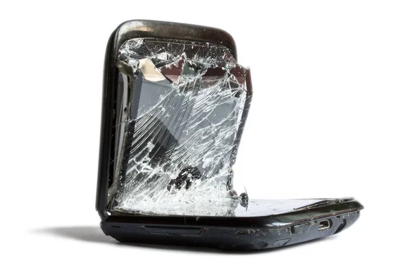 Trasiga Mobiltelefon Isolerad Vit Bakgrund — Stockfoto