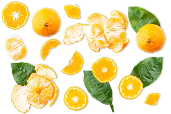 Plastry mandarynki lub pomarańczy. Tło owocowe. Płaski lay, Isola — Zdjęcie stockowe