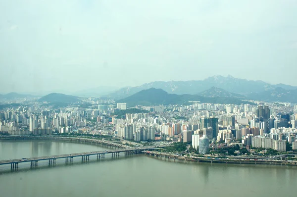 Seoul city street view from top in summer