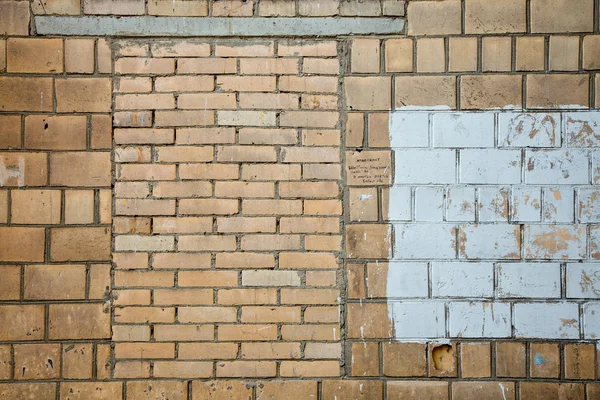 Tekstura Starego Muru Cegły Ramki Patch Malowane Farbą Różnych Kolorach — Zdjęcie stockowe