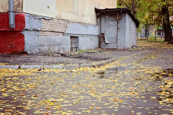 Осінній Ескіз Листям Старим Будинком — стокове фото