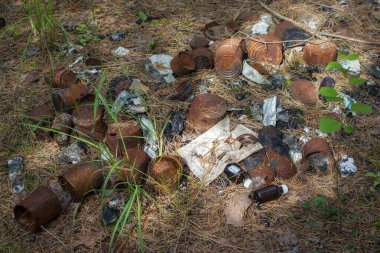 Ormandaki paslı teneke yığını