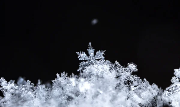 Snöflingor Snö Bilden Gjord Vid Temperatur — Stockfoto
