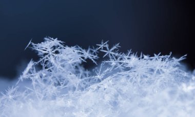 kar üzerinde kar taneleri. Resim 8 bir sıcaklıkta yapılır C