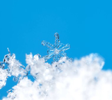 kar üzerinde kar taneleri. Resim 8 bir sıcaklıkta yapılır C