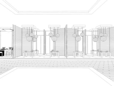 iç kontur görselleştirme, 3d illüstrasyon, kroki, anahat