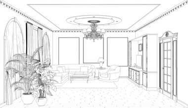 iç kontur görselleştirme, 3d illüstrasyon, kroki, anahat