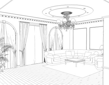 iç kontur görselleştirme, 3d illüstrasyon, kroki, anahat