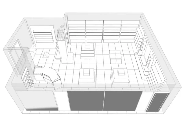 Interieur Contour Visualisatie Illustratie Schets Omtrek — Stockfoto