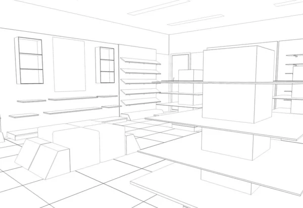 Interior Contour Visualization Illustration Sketch Outline — Stock Photo, Image