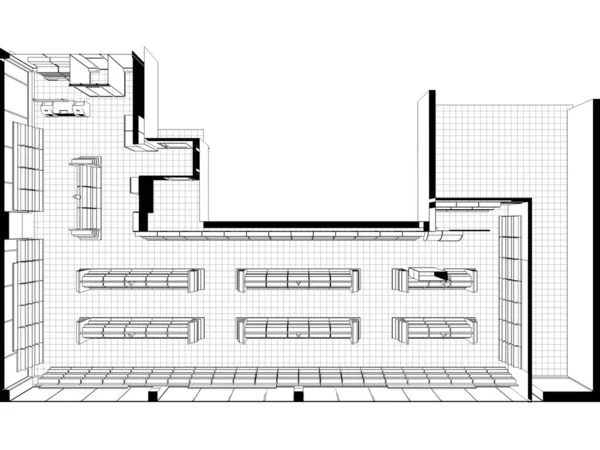 Interieur Contour Visualisatie Illustratie Schets Omtrek — Stockfoto